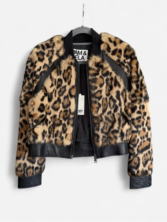 Pam & Gela Jackets & Blazers - Leopard Real Rabbit Fur Leather Jacket - Brown/Black